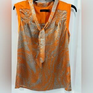 The Limited Orange & Gray Patterned Sleeveless Tie Blouse, Size Small